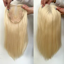 60# Color Blonde Lace Front Hair Topper With Clips For Women Hand Tied Virgin Human Hair Toupee For Thinning Hair