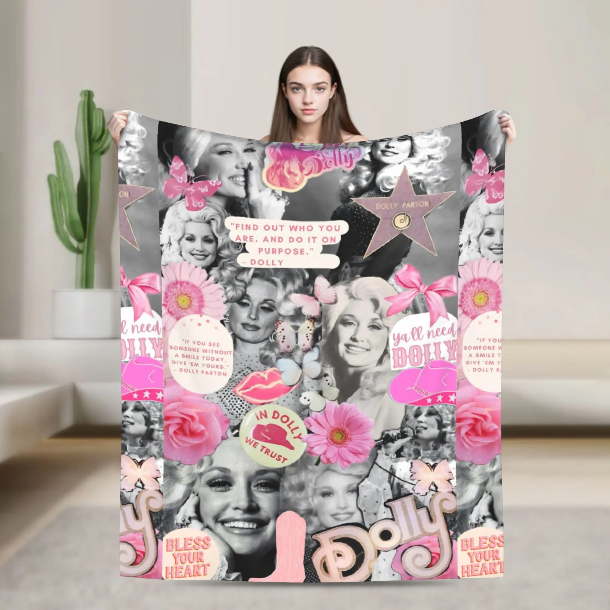Pink D-Dollys Singer Blanket Cover Dolly Parton   Flannel Throw Blankets Summer Personalised Lightweight Bedsprea