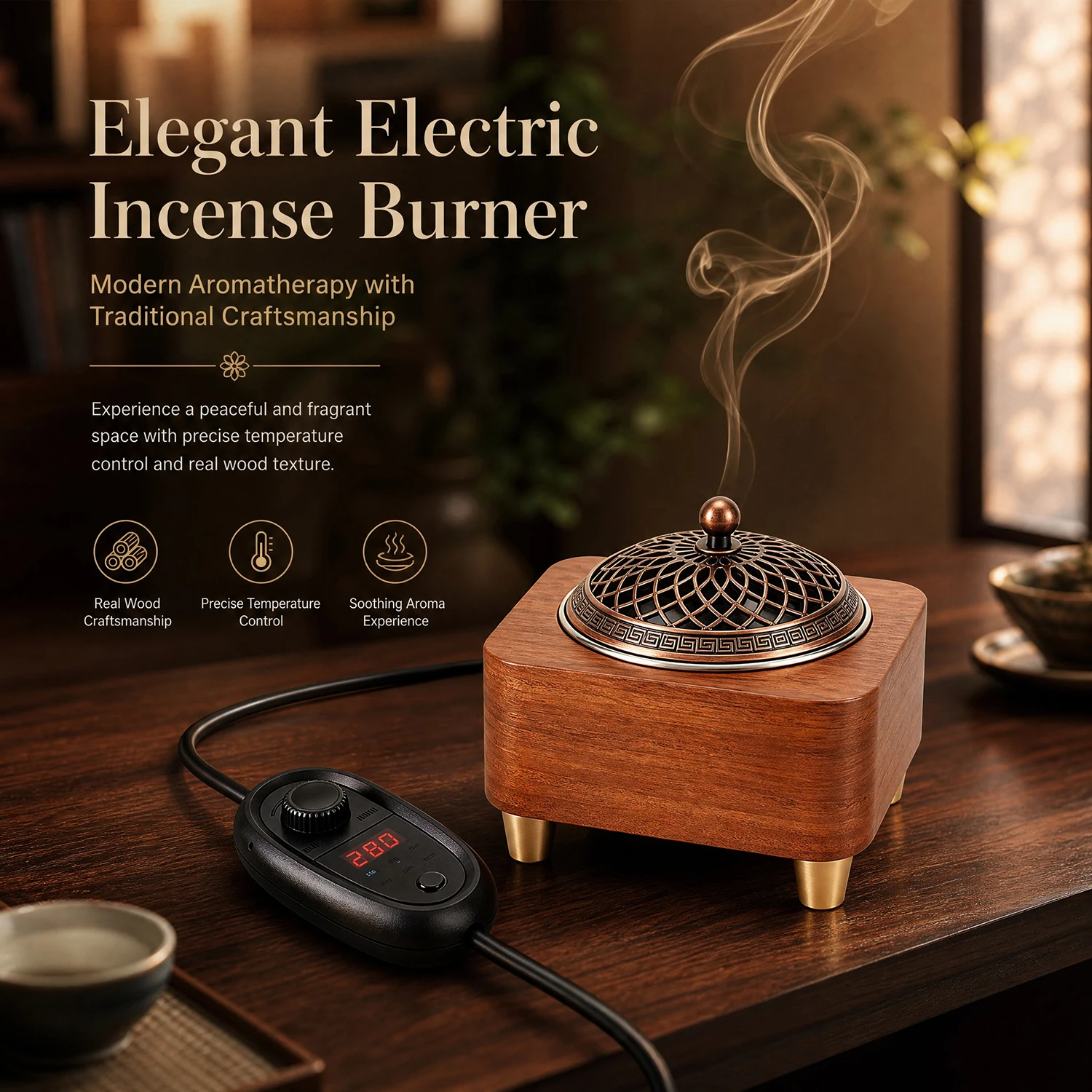 Electric Incense Burner Adjustable Temp and Timer Bakhoor Burner for Frankincense Resin, Incense Powder, Essential Oils