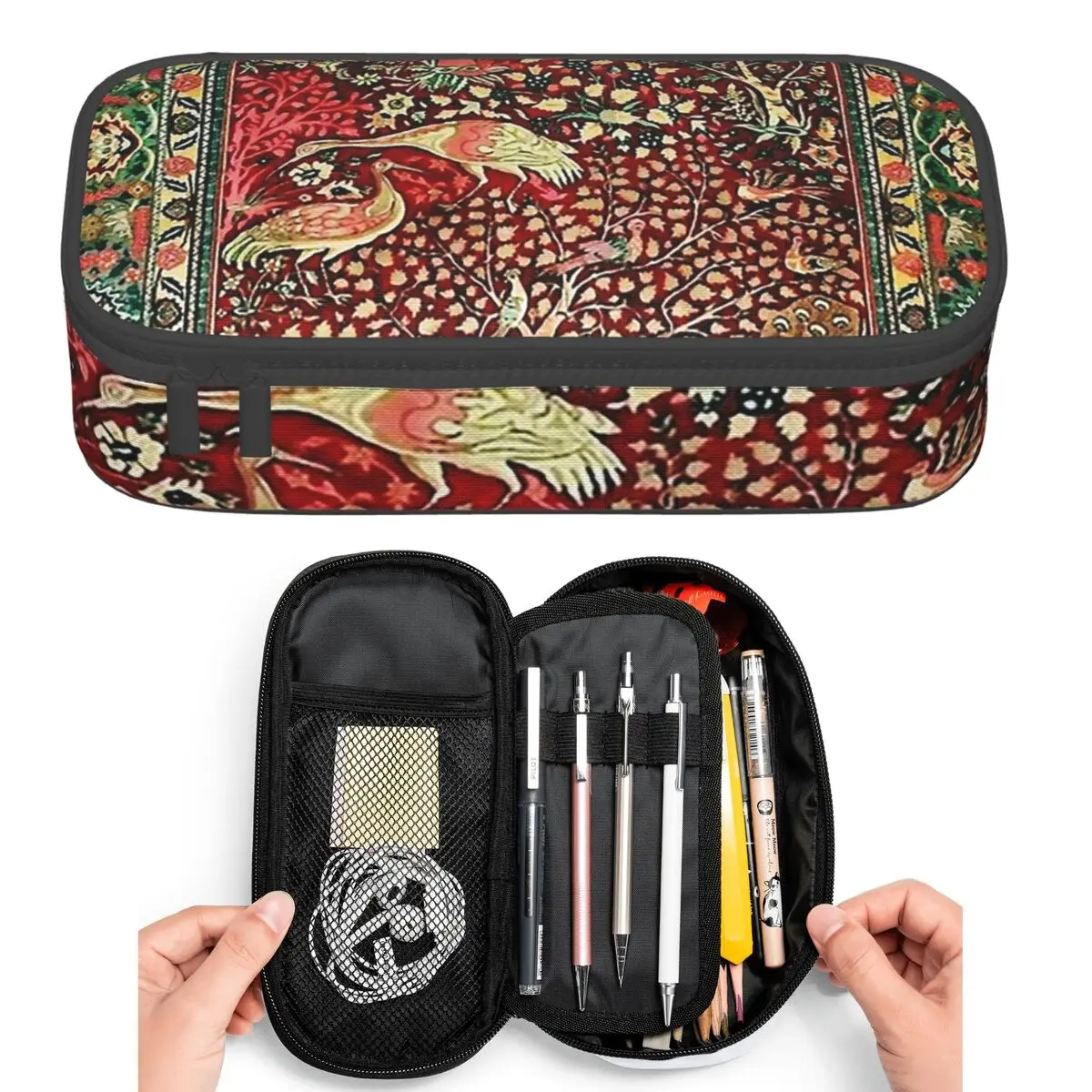 Estuche para lápices con diseño de árbol y flores de alfombra persa antigua, estuche para lápices de gran capacidad para estudiantes, bolsa para lápices, soporte para lápices