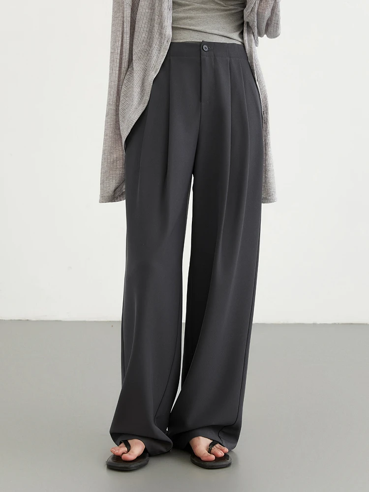 

CHICVEN Spring New Casual High Waist Pleated Floor-Length Suit Pants Draped Wide Leg Loose Versatile Long Women's Trousers