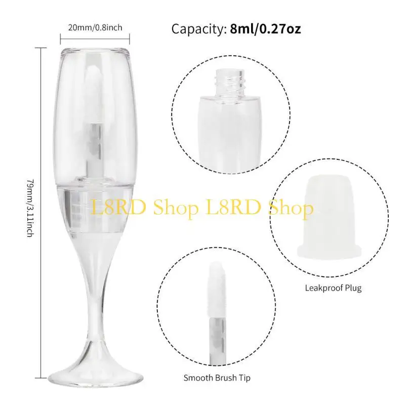 L8RD 24 ชิ้นหลอดลิปกลอสเปล่า 8ml แก้วไวน์รูปลิปบาล์มคอนเทนเนอร์สำหรับผู้หญิง