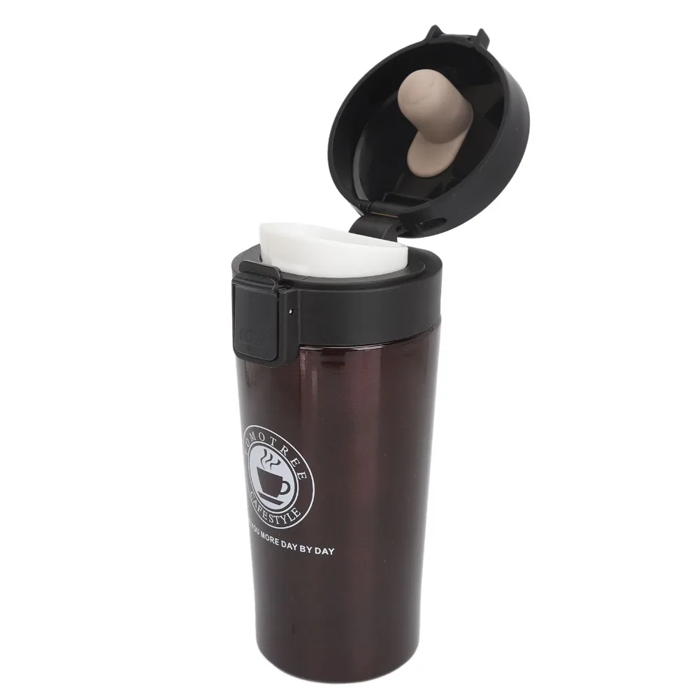 Dual Layers Insulated Coffee Cup 380ml Capacity Leak-Proof Stainless Steel Coffee Mug Snap Flip Lid Vacuum-Sealed