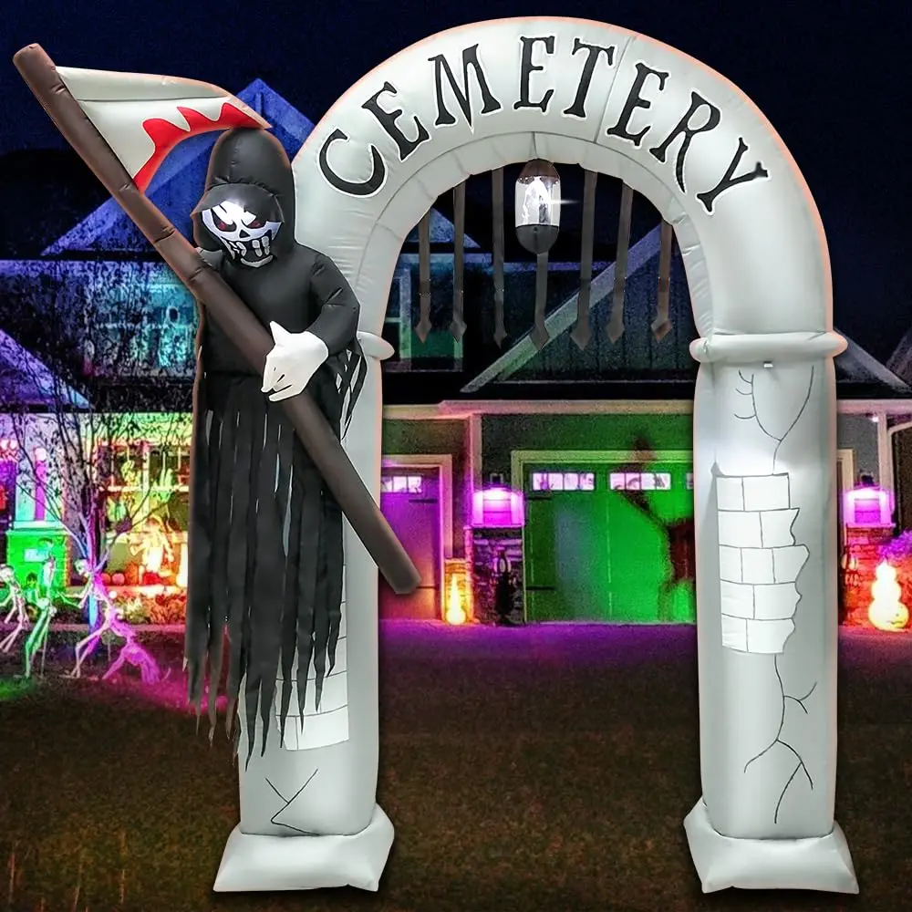 8FT Halloween Opblaasbare Grim Reaper Boog Model Ingebouwde LED Verlichting Binnen Buiten Binnenplaats Gazon Tuin Thema's Decoratie Prop