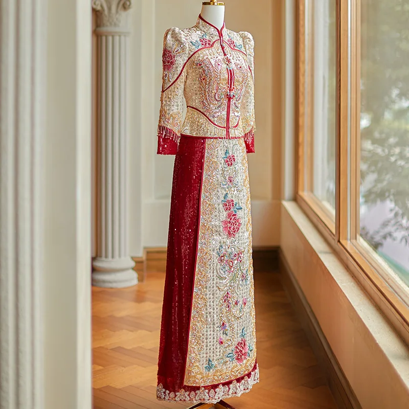 فساتين زفاف Xiuhe الصينية للنساء فساتين زفاف نخب فستان التنين فينيكس 2025 #2