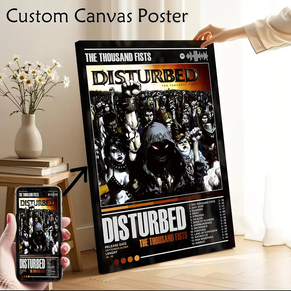 Disturbed - Ten Thousand Fists Album Printed Canvas Poster Custom Pictures Wall Art Canvas Painting for Home Decorations Arts