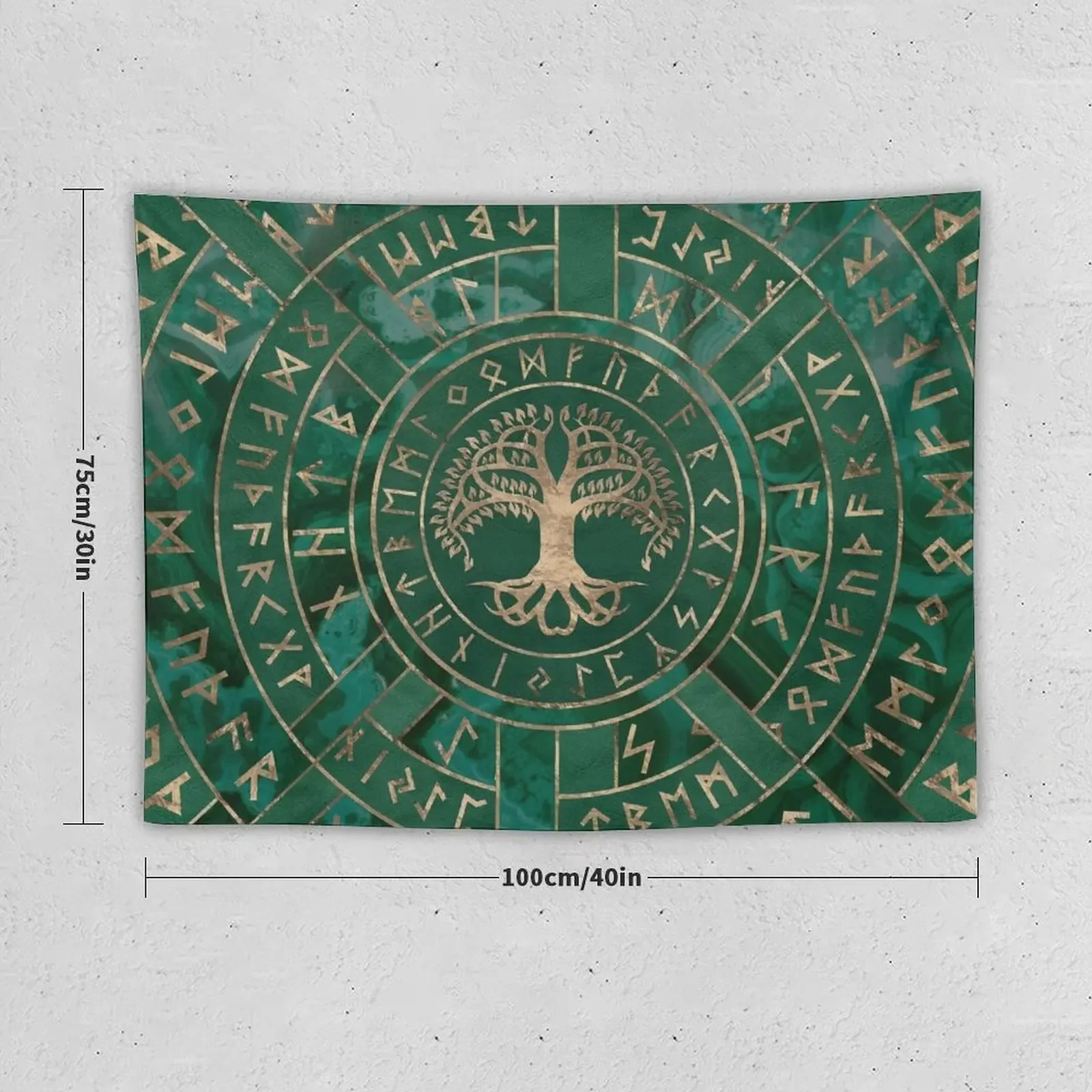 Tree of life -Yggdrasil and Futhark - Malachite Tapestry Bedroom Decor Things To The Room Tapestry