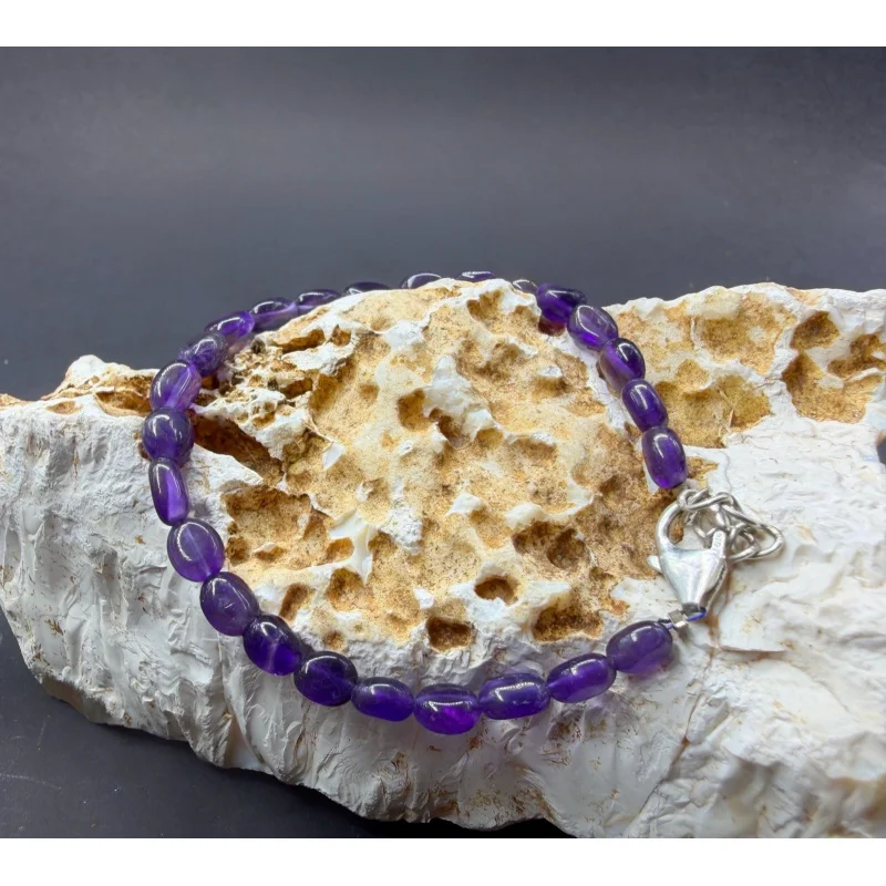 

Amethyst Bracelet 7” Oval Plain Smooth 8mm Sterling Silver