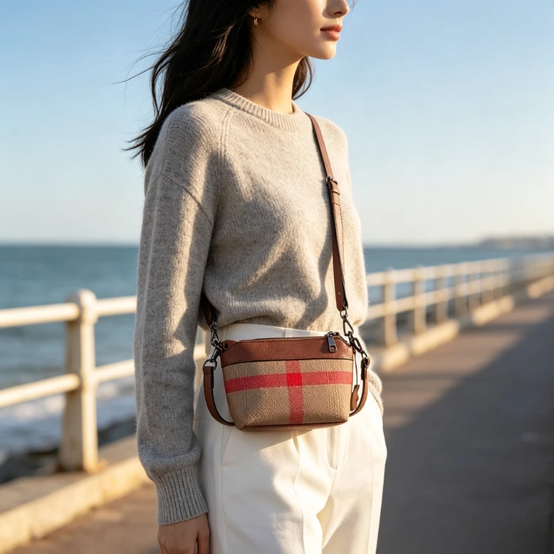 Chic Ladies Crossbody Bag - Soft Leather Shoulder Purse With Gold Hardware Accents & Front Pocket Details