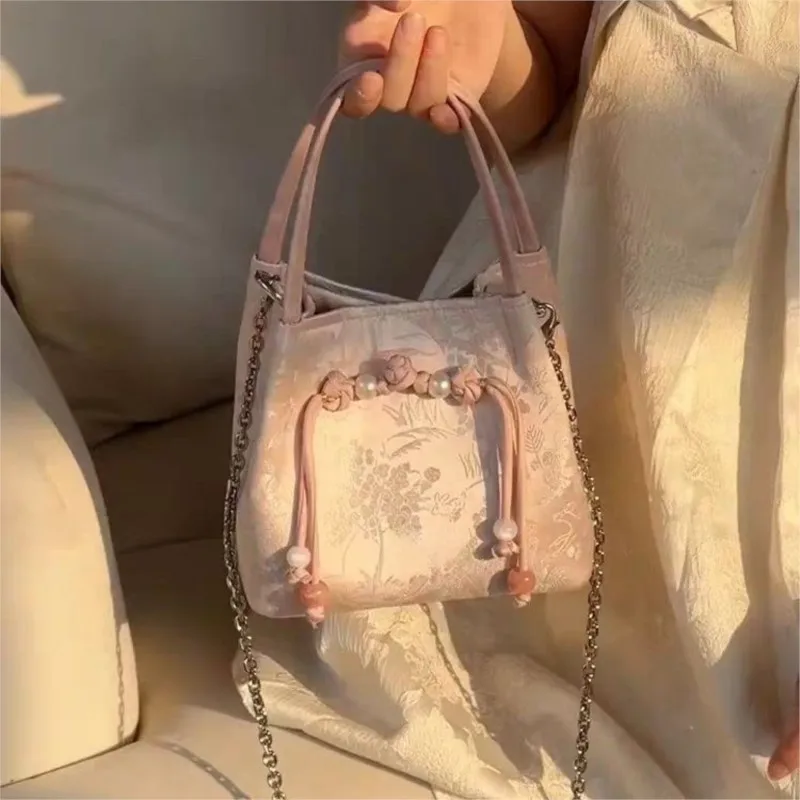 JIAERDI Fairy Core Pink Bucket Bag Purse Women Chinese Style Handle Chic Y2k Crossbody Bags Female Harajuku Aesthetic Mini Bag