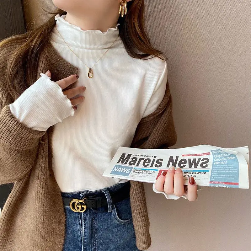 

Plus Size Pure Cotton Long Sleeve Base Shirt Women's Clothing Fat 2026 Spring And Autumn Ribbed Half Turtleneck Inner Layer