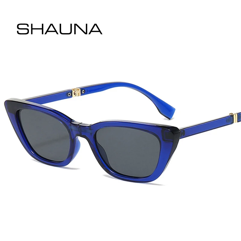 SHAUNA New Small Cat Eye Folding Women Sunglasses Fashion Outdoors Mirror Shades UV400 Portable Men Sun Glasses