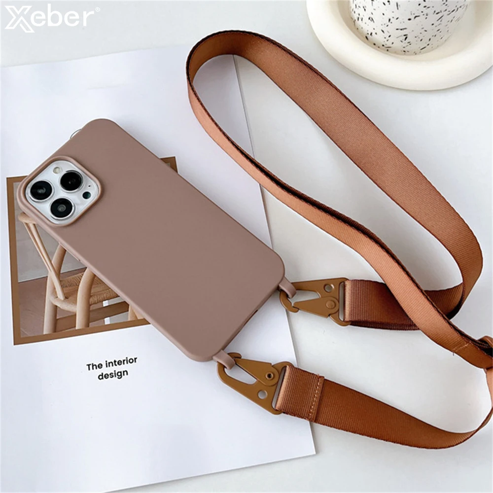 Crossbody Necklace Strap Lanyard Matte Silicone Case For iPhone 16 15 14 Pro Max 11 12 13 XR X XS 6 7 8 Plus SE Shockproof Cover