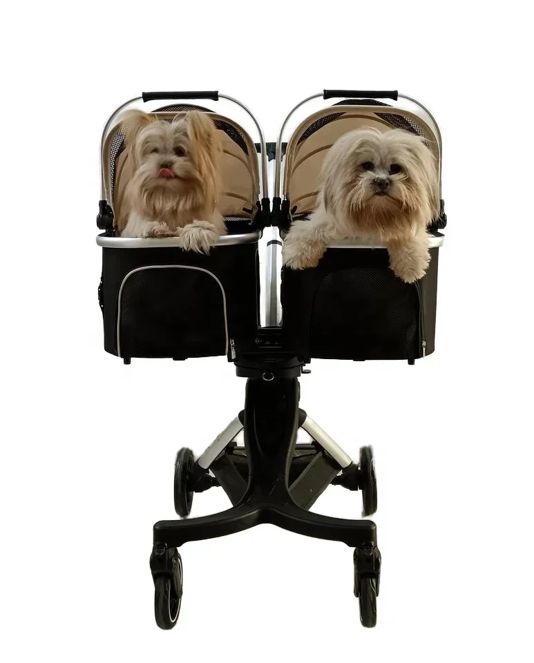 Chariot pliable en aluminium pour deux chiens, poussette pour animaux de compagnie, double chariot pour animaux de compagnie, housse de pluie étanche, vente en gros d'usine, U801T, aviation de luxe