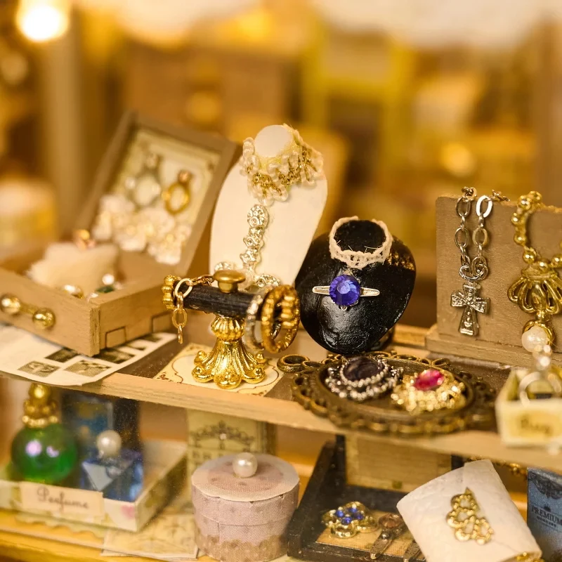 

Наборы миниатюрных моделей ювелирных магазинов OUZEY DIY из дерева с мебелью и светодиодной подсветкой, кукольный домик для подарков друзьям на день рождения