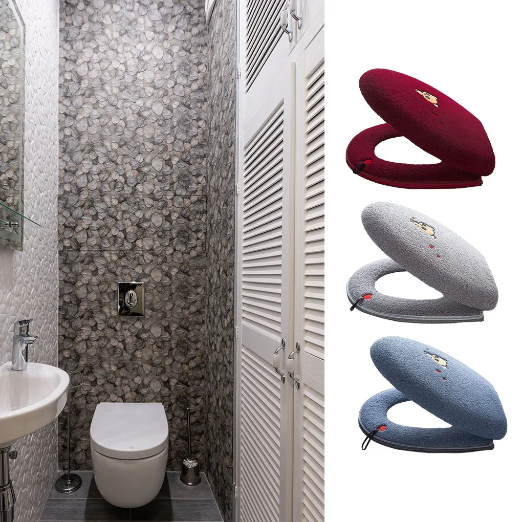 Universal Toilet Seat Cover Cute Carton Soft WC Paste Toilet Sticky Seat Pad Washable Bathroom Warmer Seat Lid Cover Pad Cushion