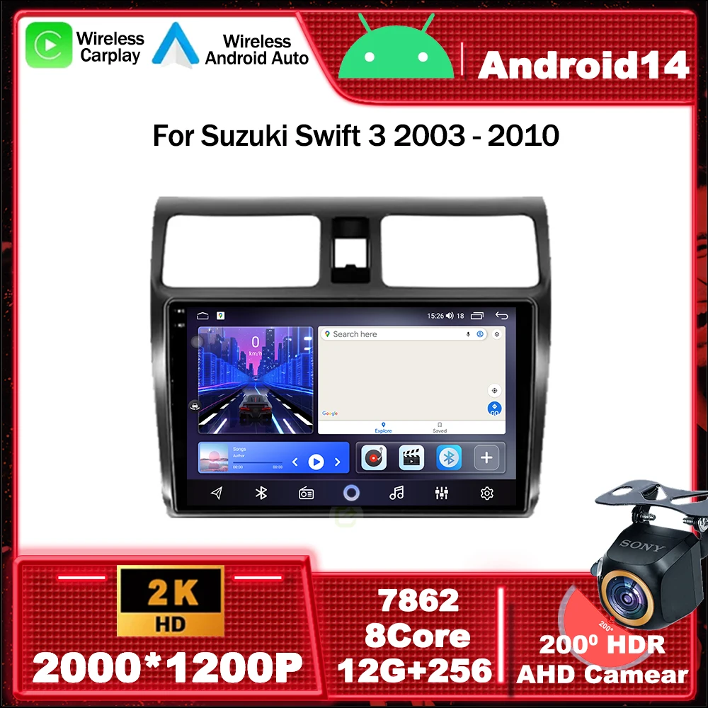 

Android 14 Car Radio Multimedia Video Player Navigation GPS For Suzuki Swift 3 2003 - 2010 4G BT Head Unit Carplay QLED Screen