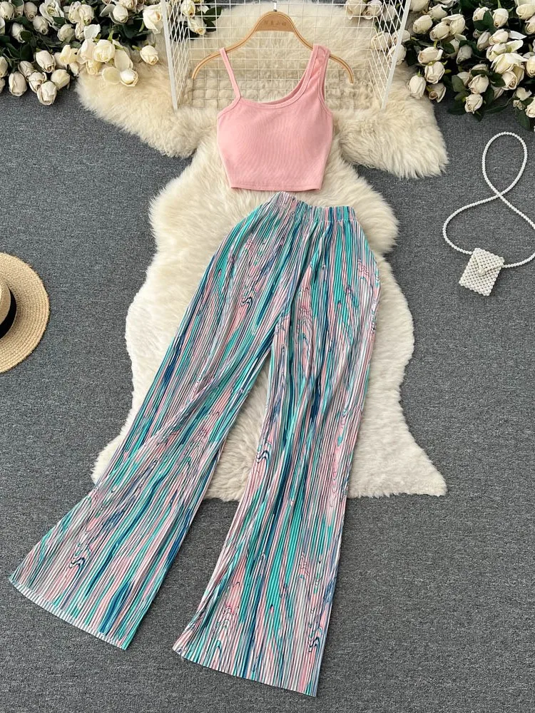 Ensemble deux pièces pour femmes, irrégulier, sexy, slim, élastique, haut court, jambes larges, long, trempé, vacances, plage, vêtements décontractés