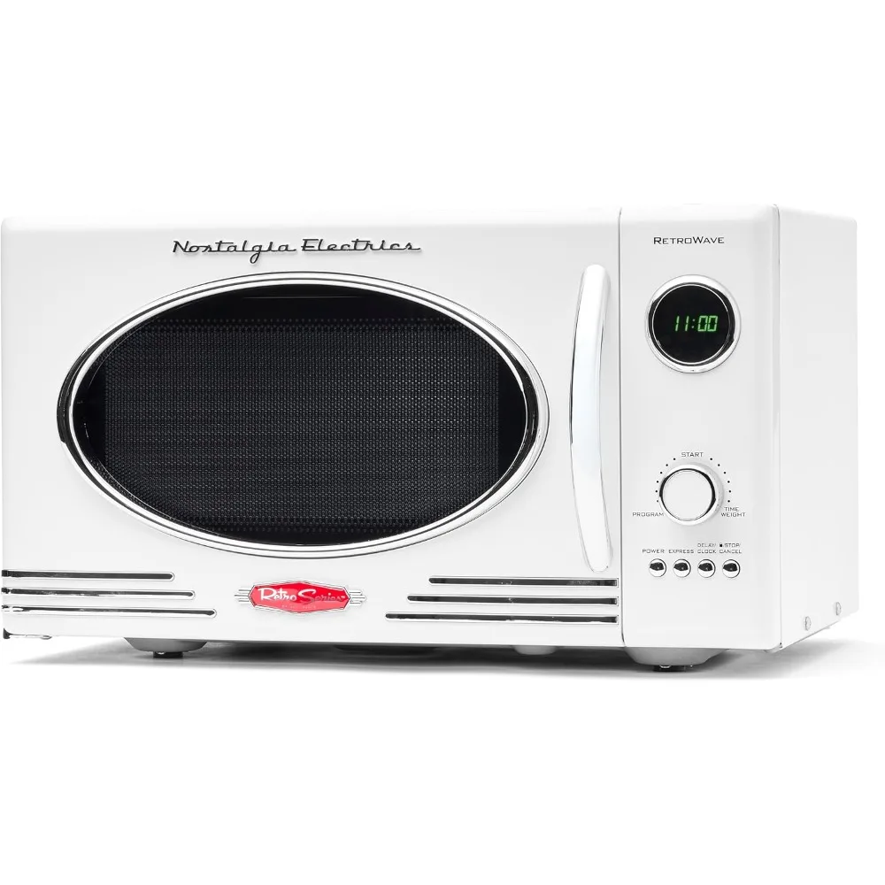 

Retro Countertop Microwave Oven - Large 800-Watt ,12 Pre-Programmed Cooking Settings,Digital Clock,- Kitchen Appliances - White