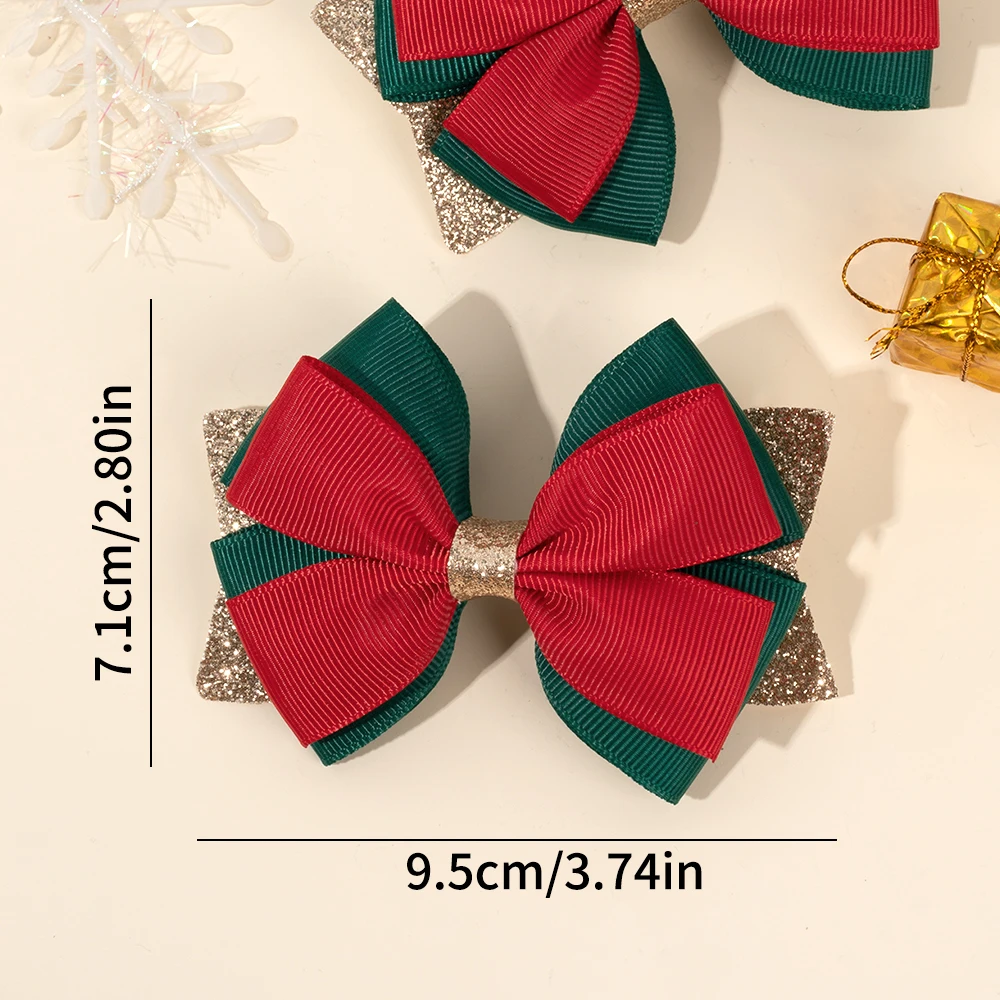2 pezzi fermagli per capelli con fiocco scintillante natalizio nastro minimalista design con fiocco forcine dolce paillettes barrette per accessori per feste per ragazze