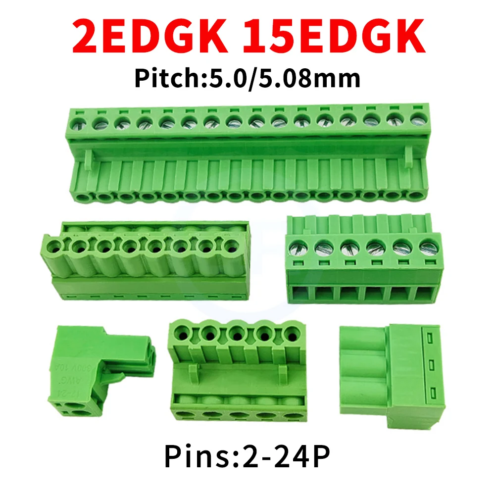 ( 10Pcs) Kf 2edgk 5.08mm 5.0mm Plug-in Terminal Block Connector 15edgk 5.0 / 5.08 Flame Retardant Hole Holder Plug 2~24p