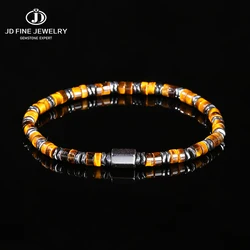 JD Natural Yellow Tiger Eye Hematite Stone Cylindrical Bead Bracelets For Women Men Health Protection Yoga Energy Soul Jewelry