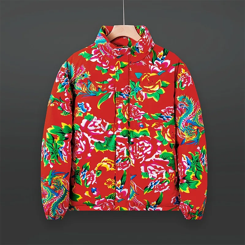 تتميز السترة القطنية الرجالية الشتوية الجديدة بتصميم نمط الأزهار النابضة بالحياة، الرائدة في اتجاه الموضة المعاصرة