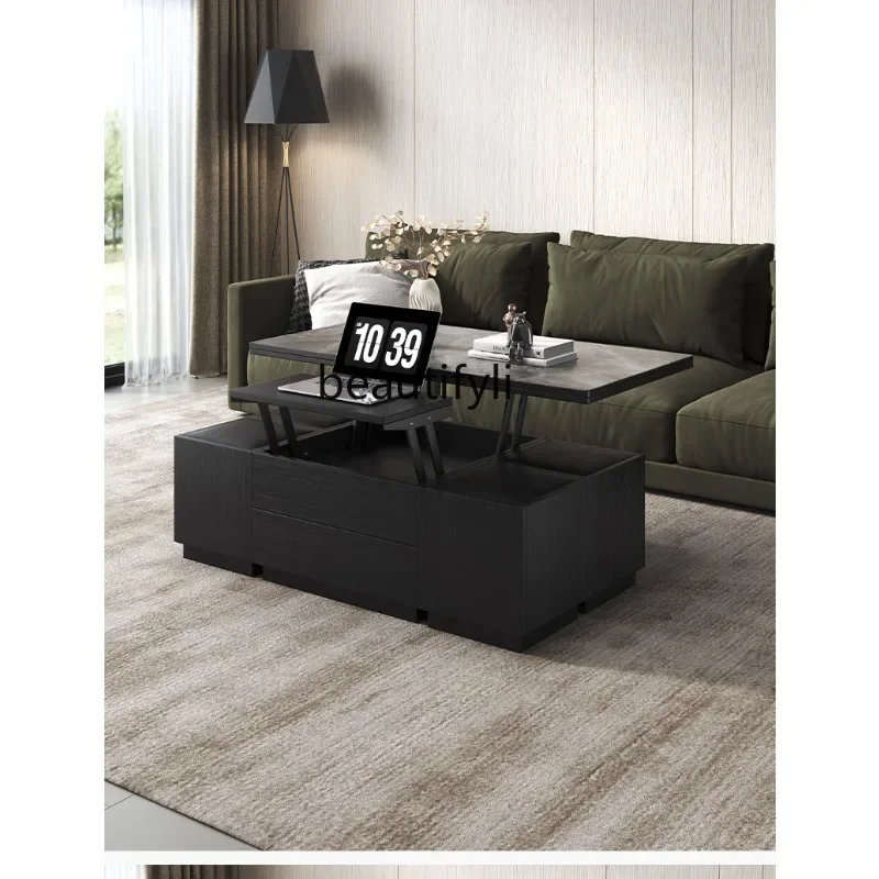 LXMultifunctional Adjustable Coffee Table and Dining Table, Simple Modern Design for Small Living Rooms, Foldable and Integrated