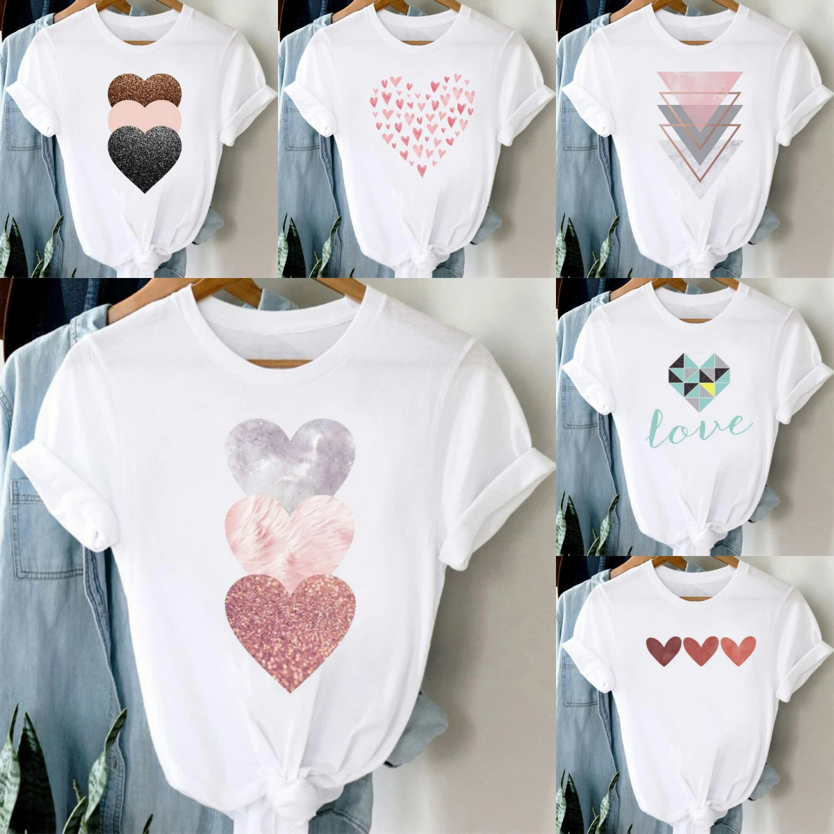 

Футболка с принтом Love Feather, модная городская девушка, красочная геометрическая футболка Love, прочная повседневная футболка больших размеров, повседневная уличная одежда