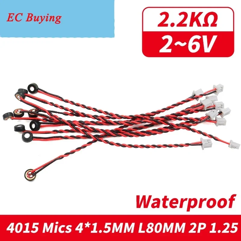 10PCS 4015 2P1.25 Waterproof Microphone Head Wire Mobile Phone High Sensitivity Electre MIC With 100MM Cable 2P 1.25