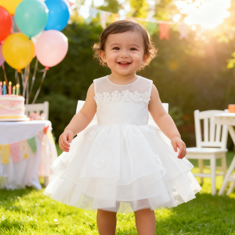 

1st Birthday Baptismal Wedding Dress First Communion White Dress Baby Girl Clothes Bowknot Princess Dress Children's Clothing