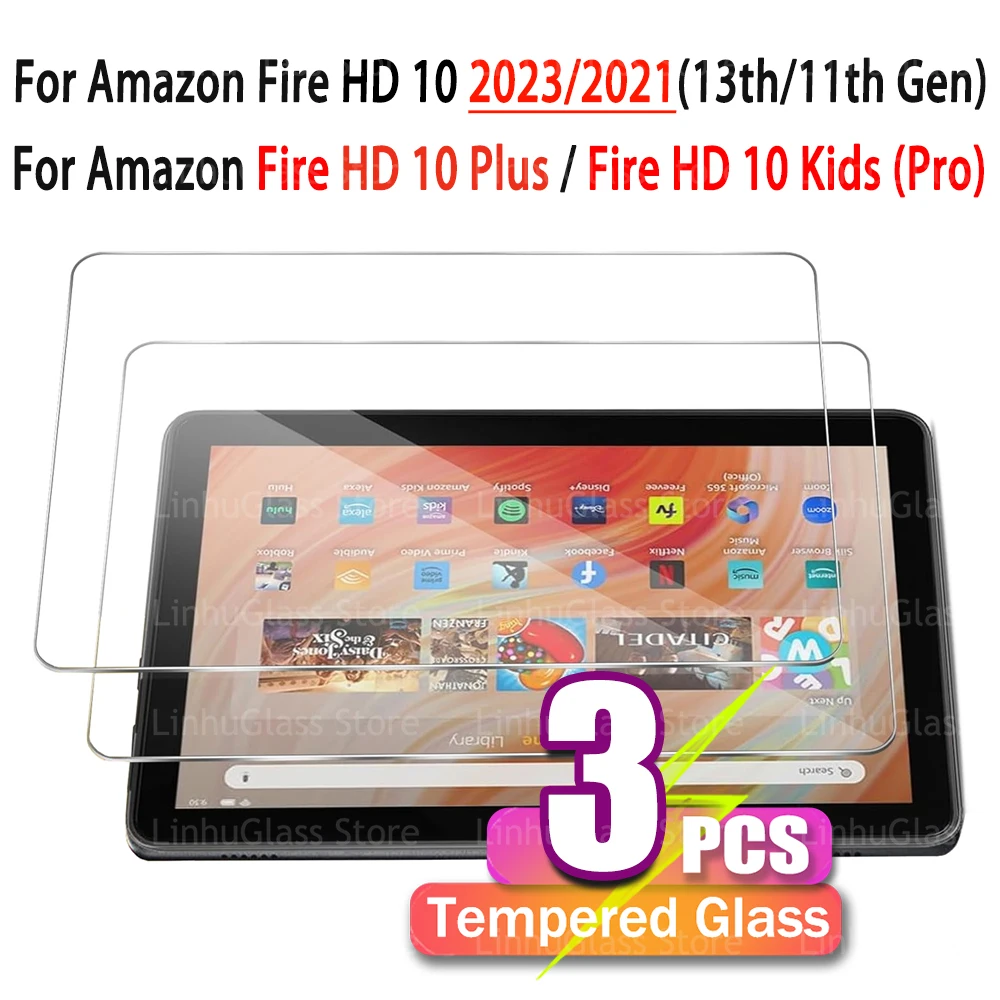Screen Protector for Amazon Fire HD 10 Tablet (13th/11th Gen, 2023/2021)/Fire HD 10 Plus/Fire HD 10 Kids/Kids Pro Tempered Glass
