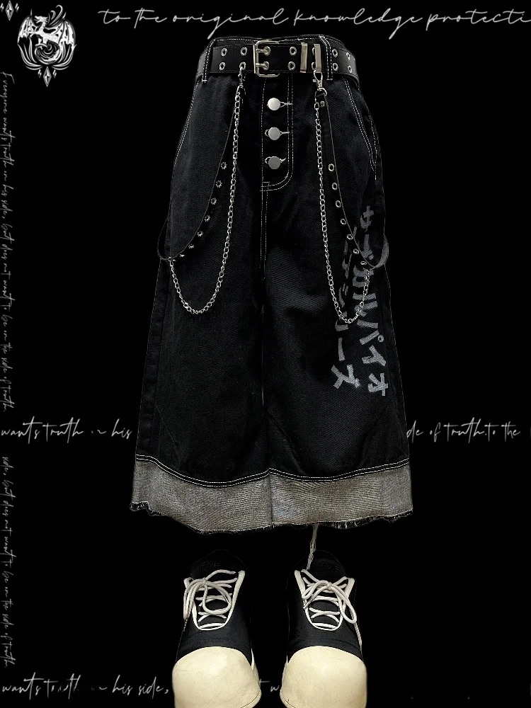 

Мужские повседневные летние широкие джинсы Miub Japanese Harajuku Waed Bla Seven-Five с высокой талией, свободного кроя