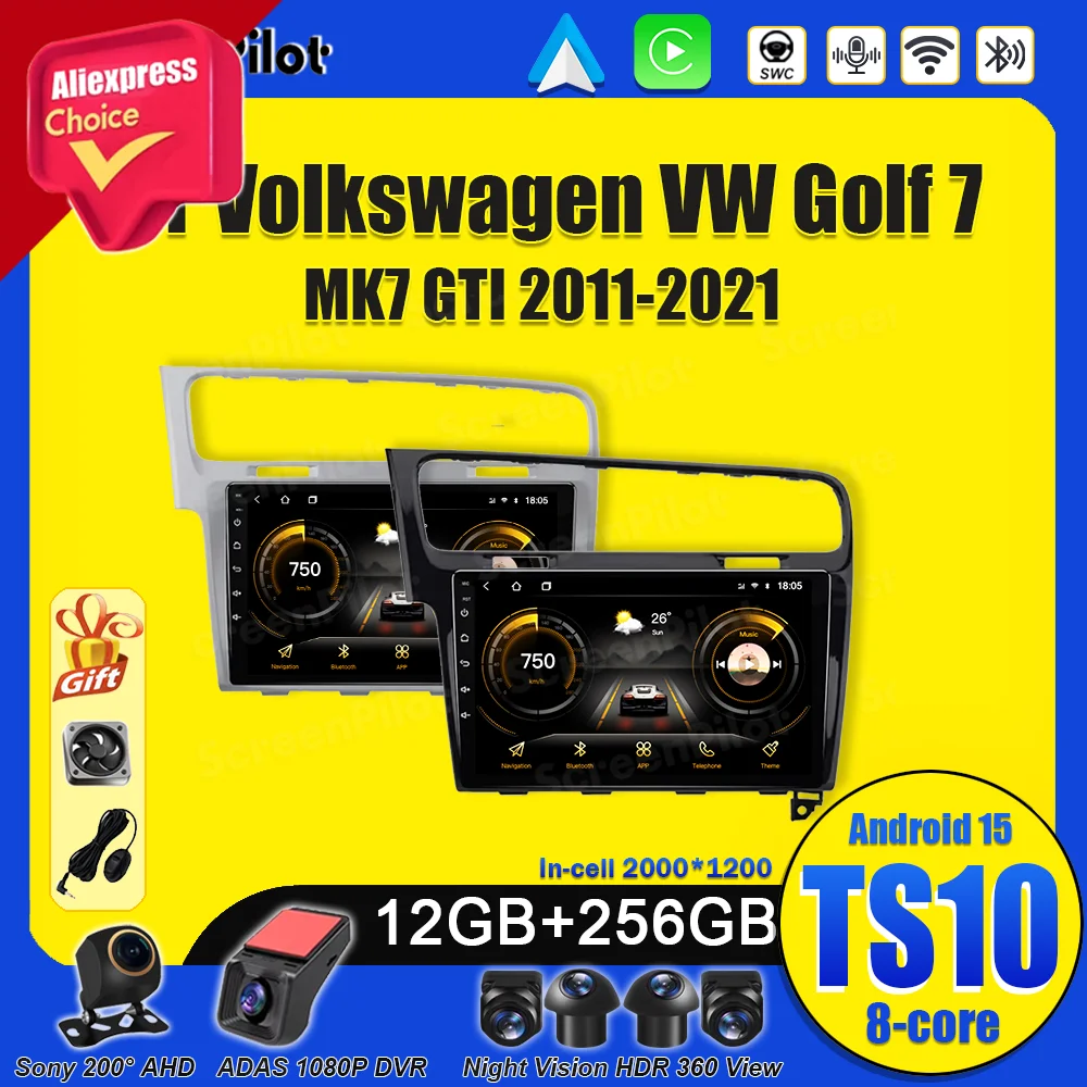 ل Volkswagen VW Golf 7 MK7 GTI 2011-2021 أندرويد 15 راديو السيارة ستيريو رئيس وحدة الوسائط المتعددة مشغل فيديو Carplay 8 Core Wifi 5G