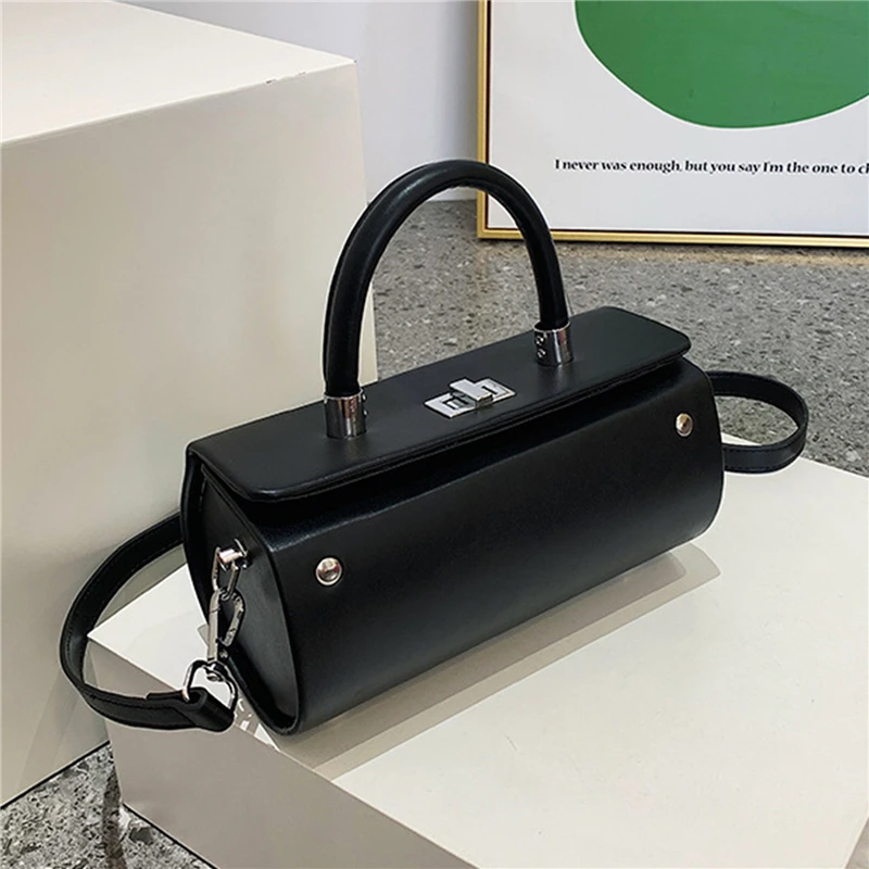 Cylindrical Handbags For Women 2023 New Casual Solid Color Shoulder Bags Simple Messenger Bags Solid Color Vintage Square Bags