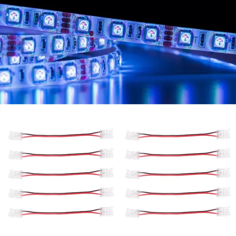 10pcs Strong 2Pin Strip Light Connector 8mm/10mm Double Headed Extension Connector Solderless Adapter For Office
