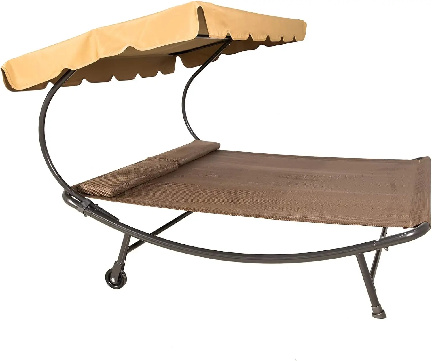 

6.6'L x 6.5'W Patio Double Chaise Lounge Bed with Canopy,Headrest Pillow and Wheels,Portable Outdoor Hammock Bed for