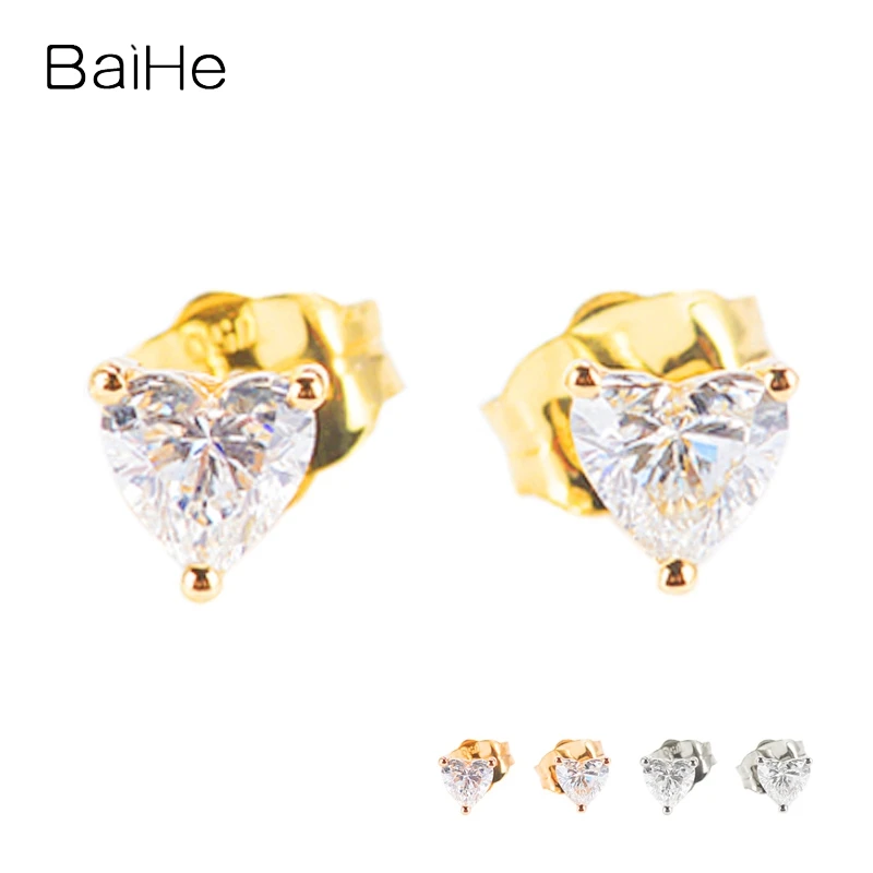 

BAIHE Solid 14K Yellow/Rose/White Gold H/SI Natural Diamond Heart Stud Earrings Women Men Trendy Fine Jewelry boucle d’oreille