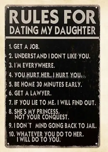 bedroom ideas Rules for Dating My Daughter metal tin sign sign