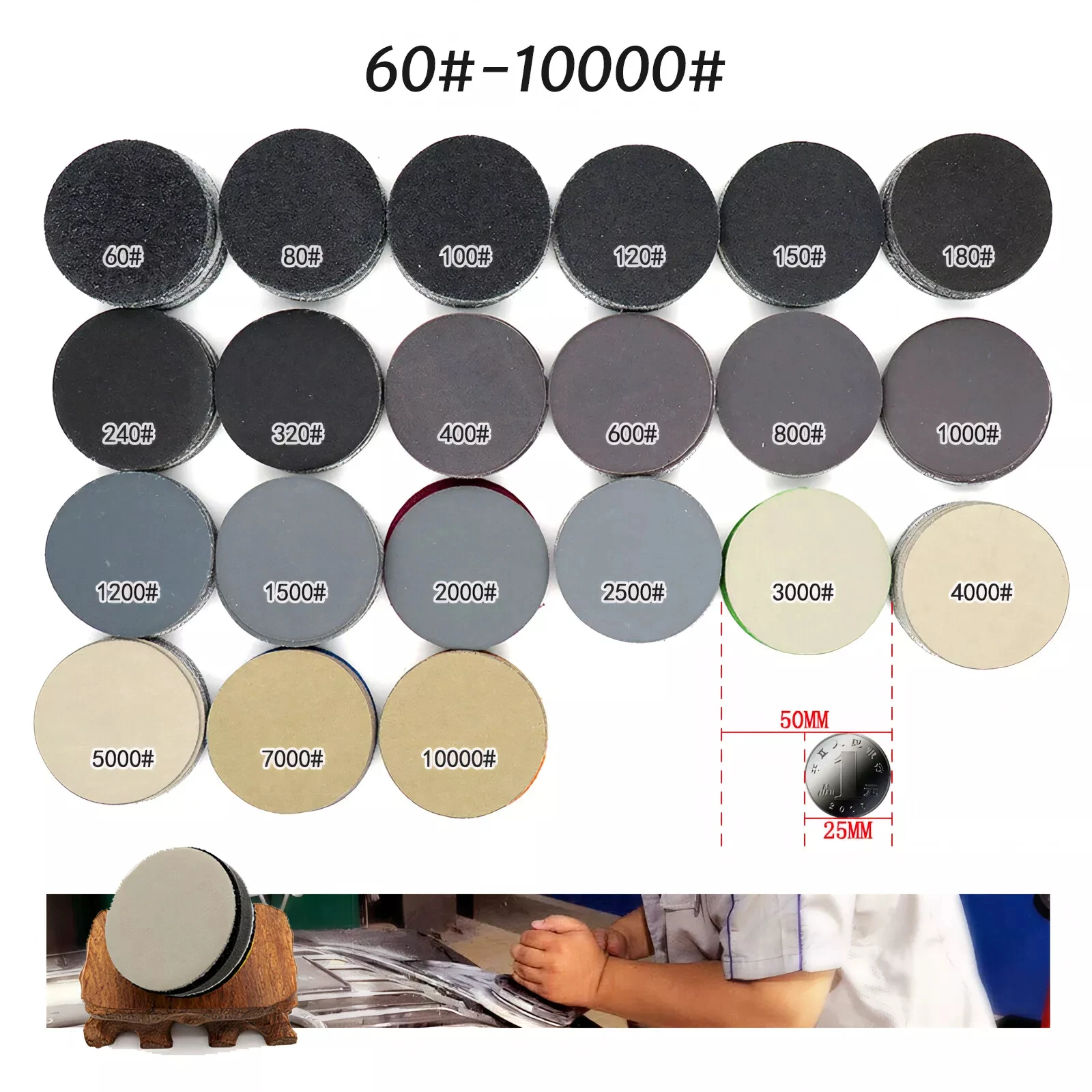 50mm Wet and Dry Sanding Discs 2 inch Sandpaper Hook and Loop Sanding Disk Abrasive Polish Pads 60-10000 Grit