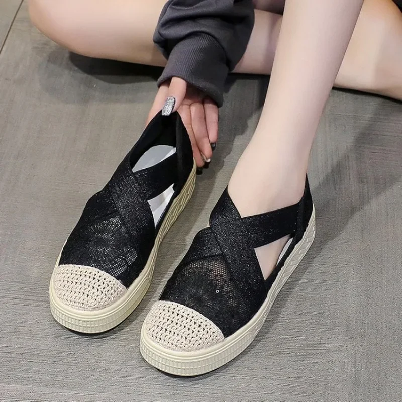 Platform Women Shoes Fisherman Shoes Woman Mesh Breathable Hollow Loafers Chunky Bottom Womens Summer Shoes Casual Zapatos Mujer