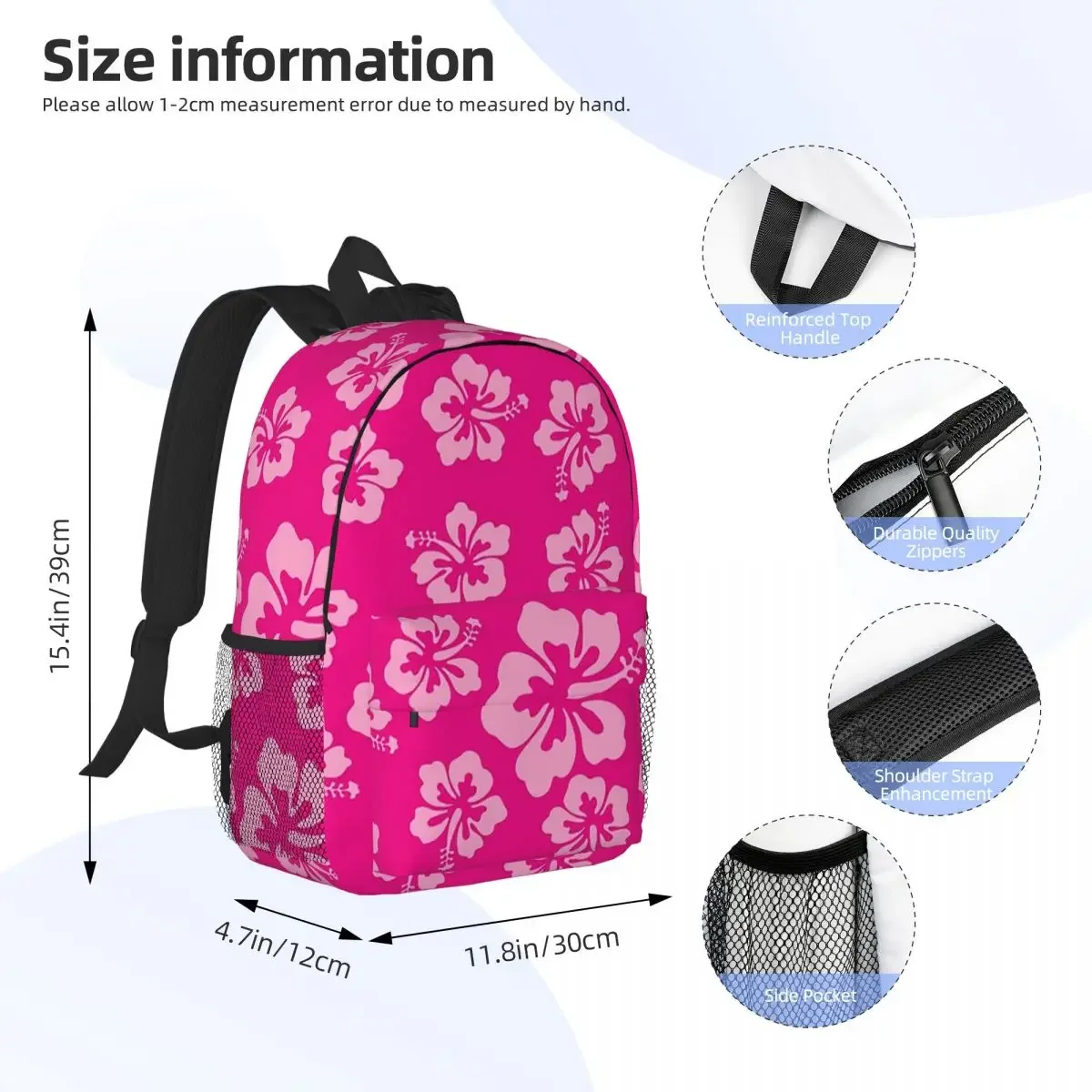 Bright Pink Hibiscus Hawaiian Flower Aloha Backpacks Boys Girls Bookbag Cartoon Children School Bag Laptop Rucksack Shoulder Bag