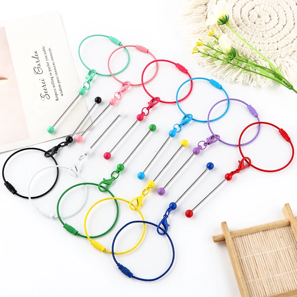 1/3pcs  Keychain Wire Rope Candy Color Stainless Bracelet DIY Beadable Keychain cable luggage label rings cable rings for keys