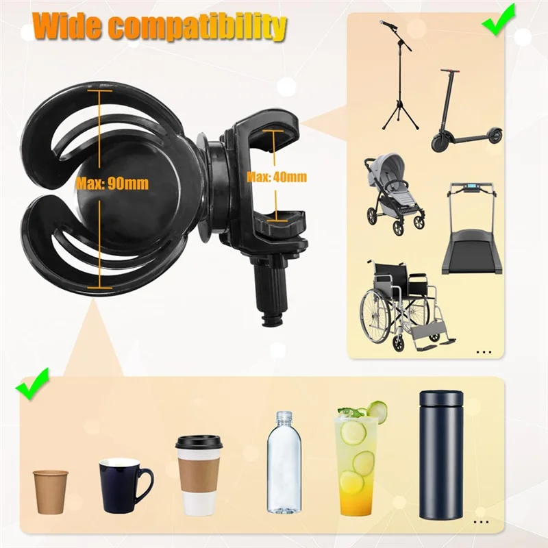 -A90P Cup Holder With Flexible Clamp For Microphone Stand, Pole, Tube, Tripod, Treadmill - Adjustable Fit