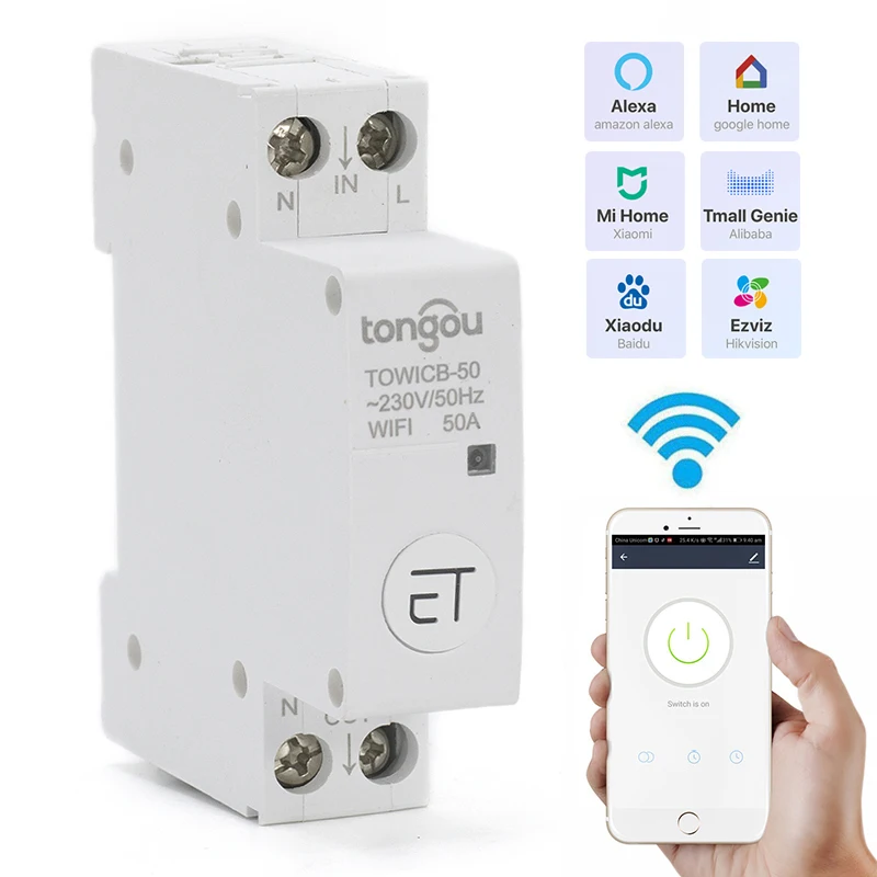 Smart Wifi Stroomonderbreker 18Mm Din Rail Hoofdschakelaar 1P 16A 23A 40A 50A 230V Ewelink App afstandsbediening Werk Met Alexa Google