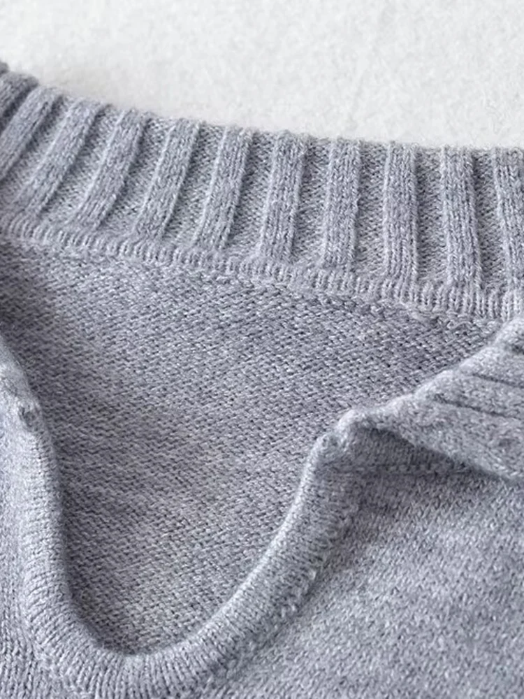 KUCLUT Damski Szary Sweter Dzianinowy Pulower Vintage Kołnierz z Klapami Długi Rękaw Eleganckie Damskie Top