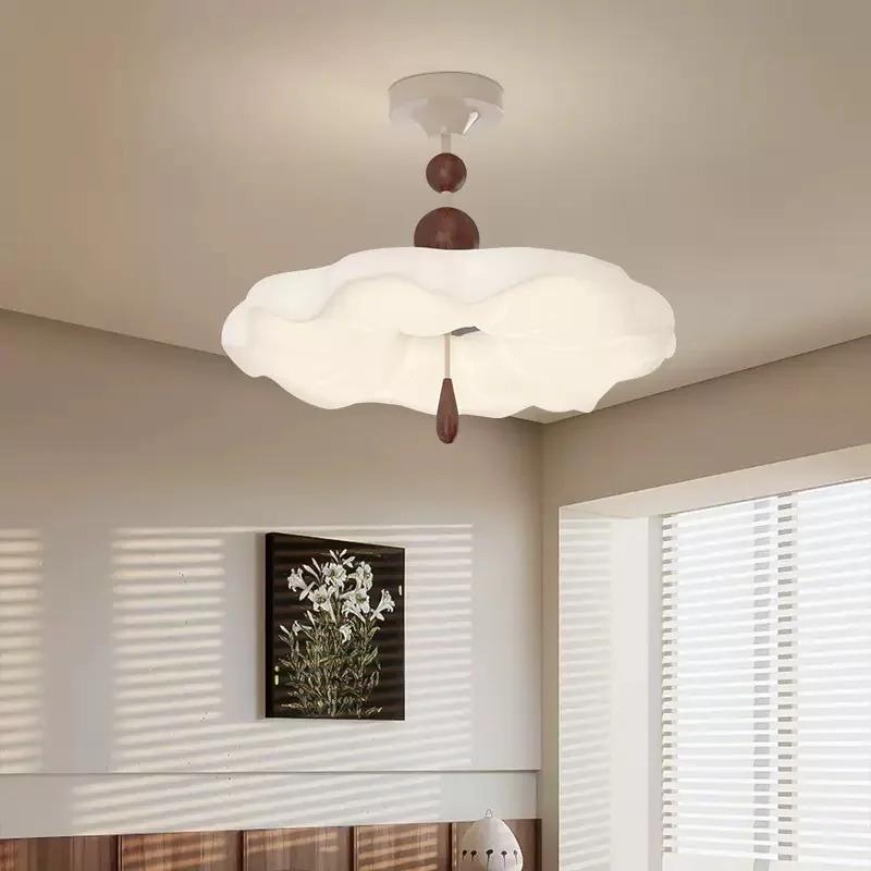 

Medieval bedroom ceiling lamp cream style walnut lotus leaf fabric lamp room lamp dining room cloud half chandelier