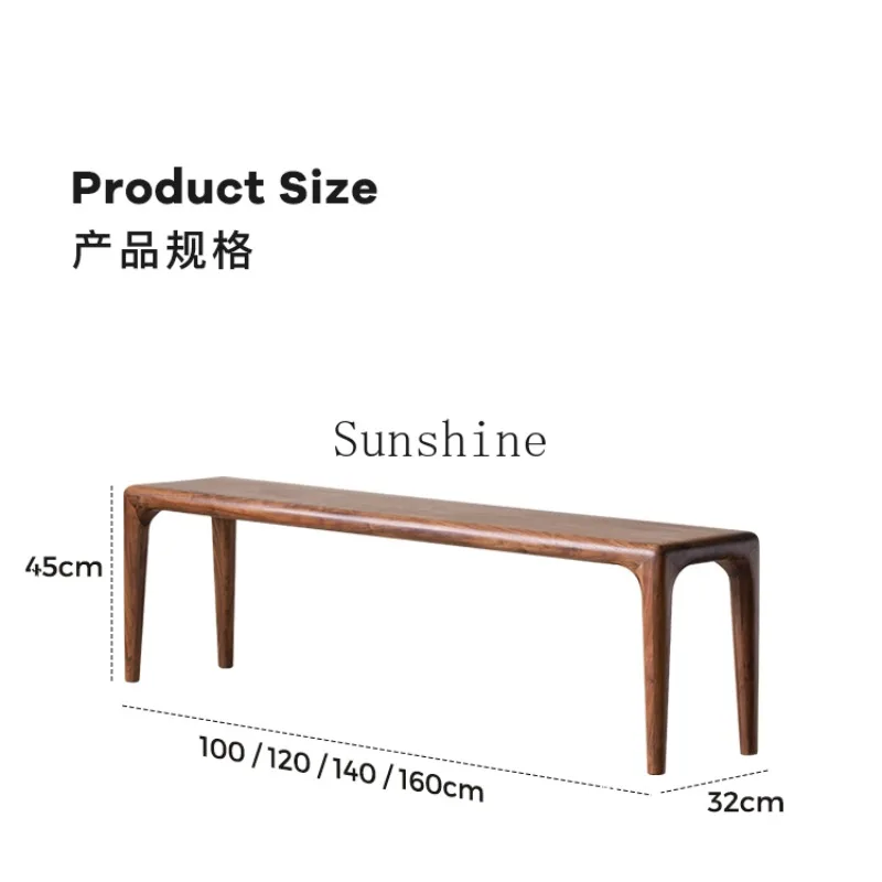 Black walnut solid wood bench dining table tenon and mortise long board bed tail simple modern living room function  FT