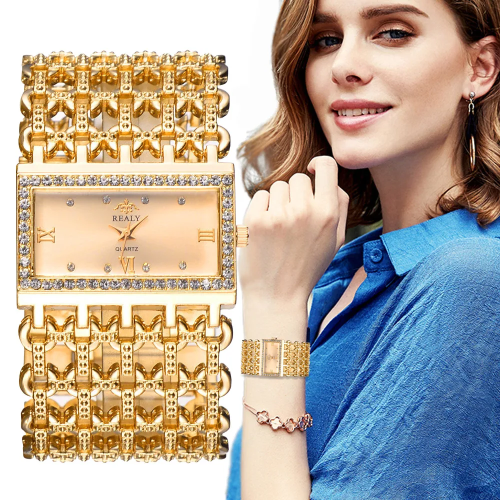 Classic Square Gold Women Watches High-end Temperament Ladies Dress Bracelet Watch Luxury Diamonds Quartz Wristwatch Montre