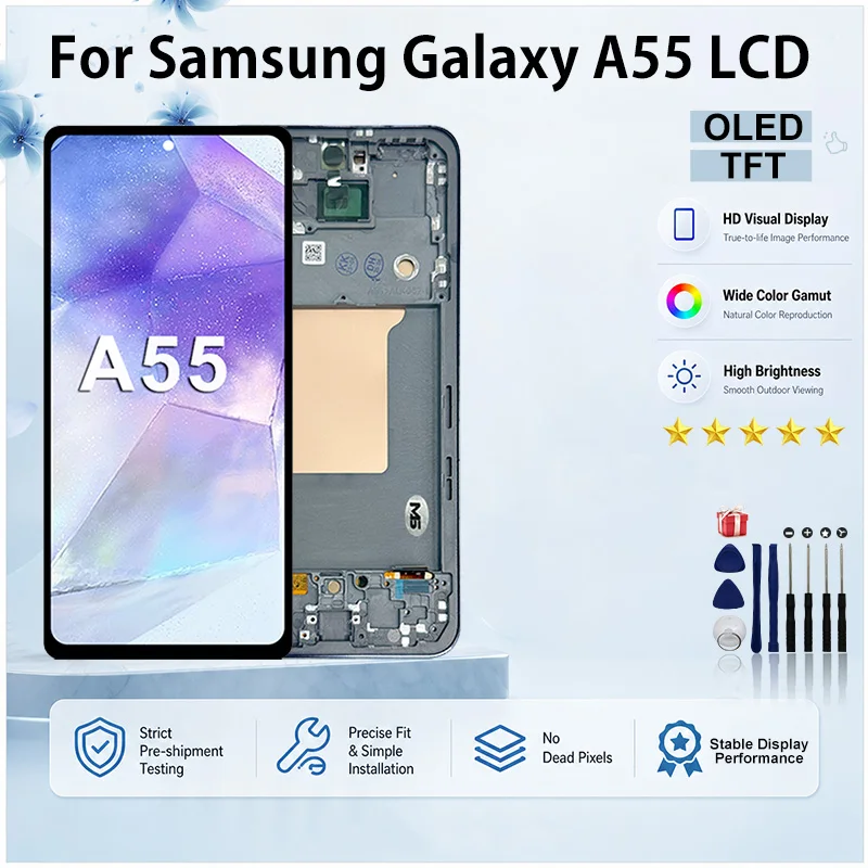 OLED For Samsung Galaxy A55 5G LCD Touch Screen Digitizer Assem For Galaxy A55 5G Display SM-A556V SM-A556B Screen TFT Replace